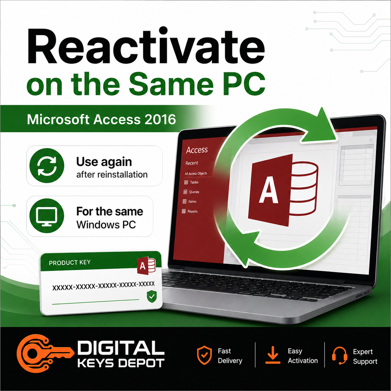 Access 2016 product key reactivation on the same PC after reinstallation