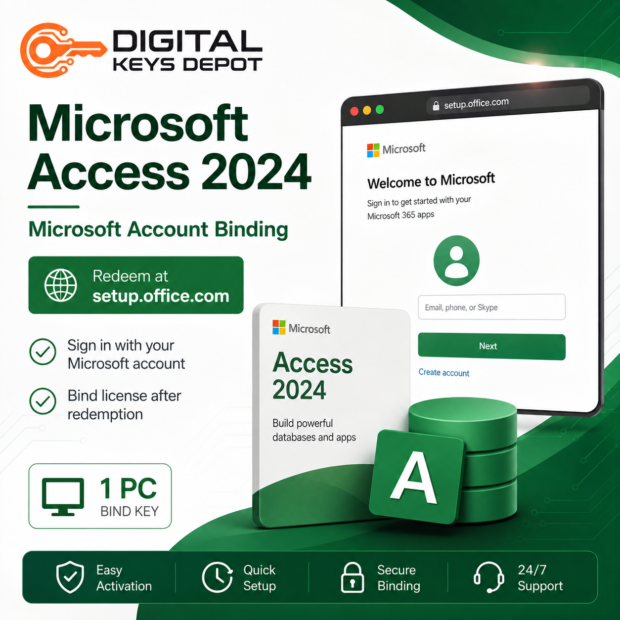 Access 2024 BIND Key Microsoft account binding at setup.office.com