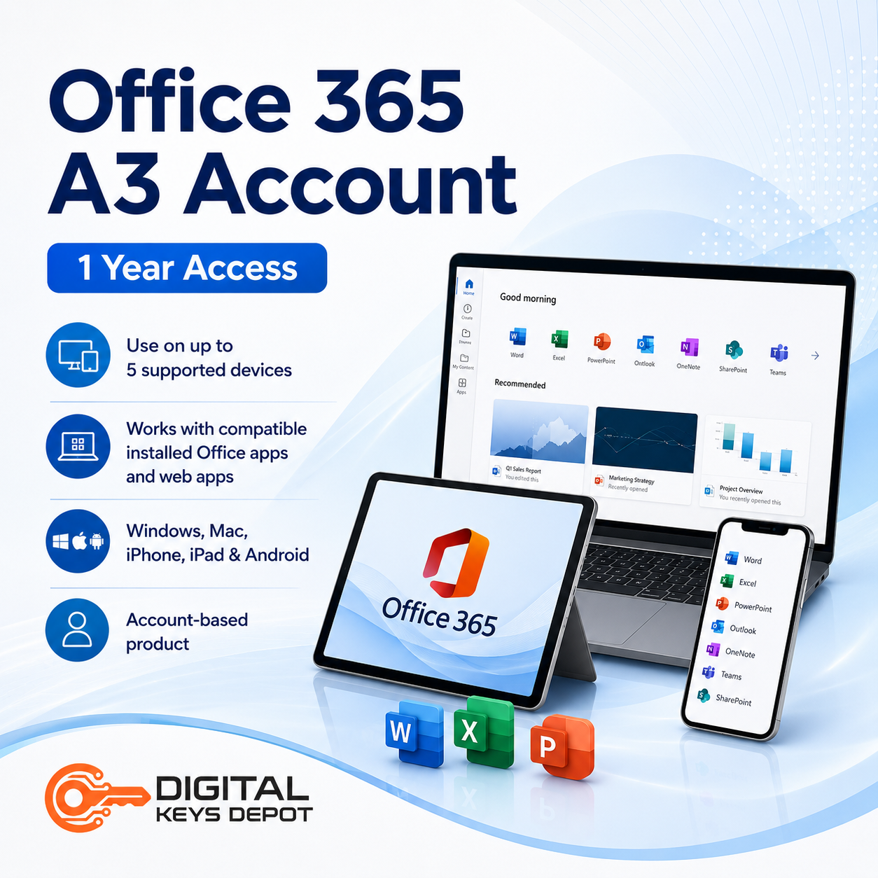 Microsoft Office 365 A3 Account – 1 Year Access