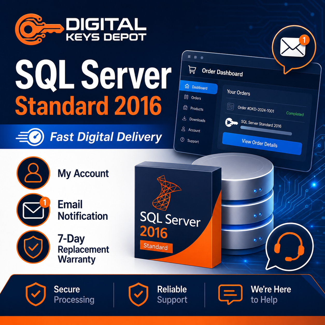 Microsoft SQL Server Standard 2016 digital delivery and 7-day replacement warranty