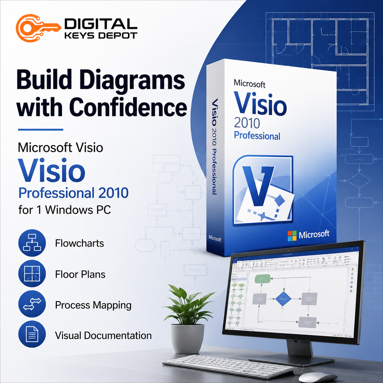 Microsoft Visio Professional 2010 visual documentation software for Windows PC