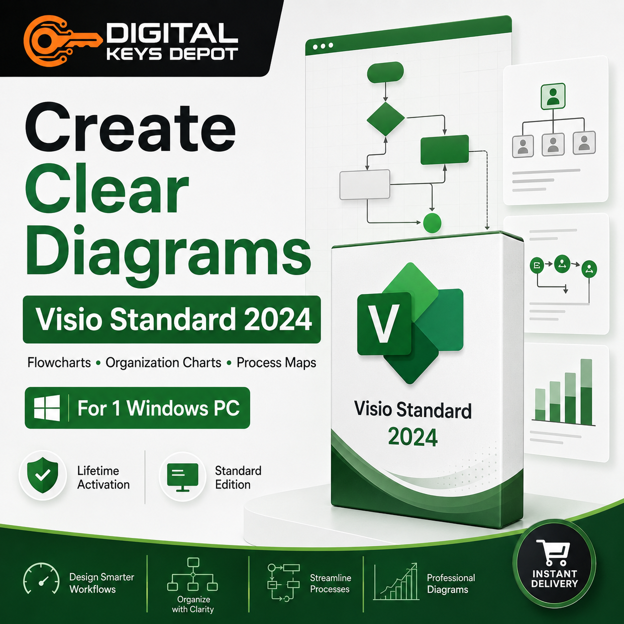 Microsoft Visio Standard 2024 office diagramming software for 1 Windows PC