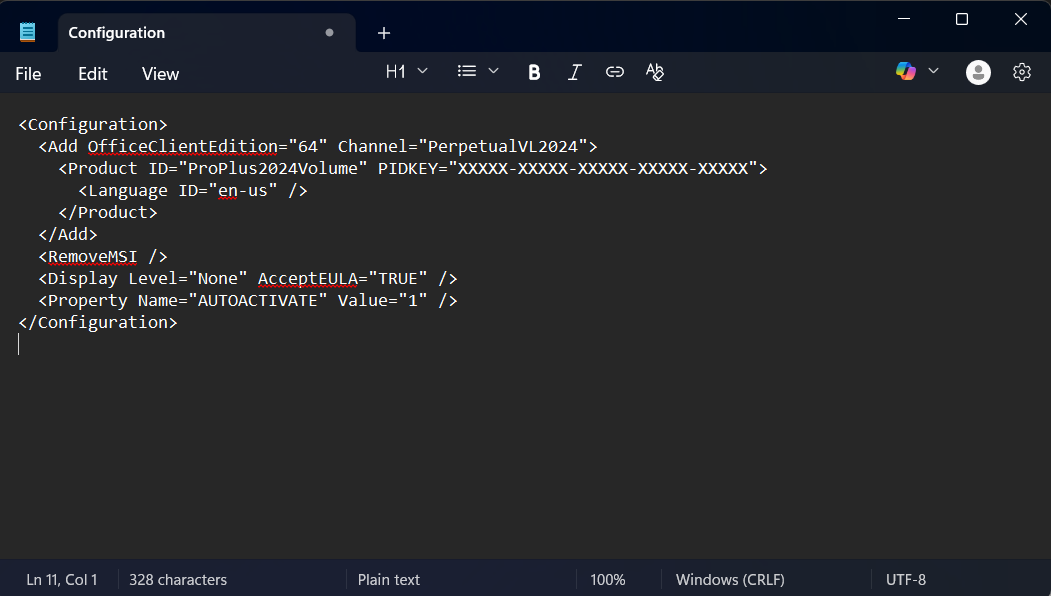 Microsoft Office LTSC Pro Plus 2024 Configuration.xml Installation File