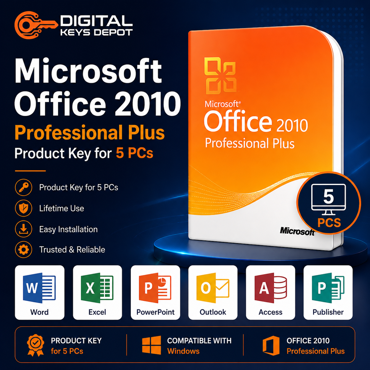 Microsoft Office 2010 Professional Plus Product Key for 5 PCs