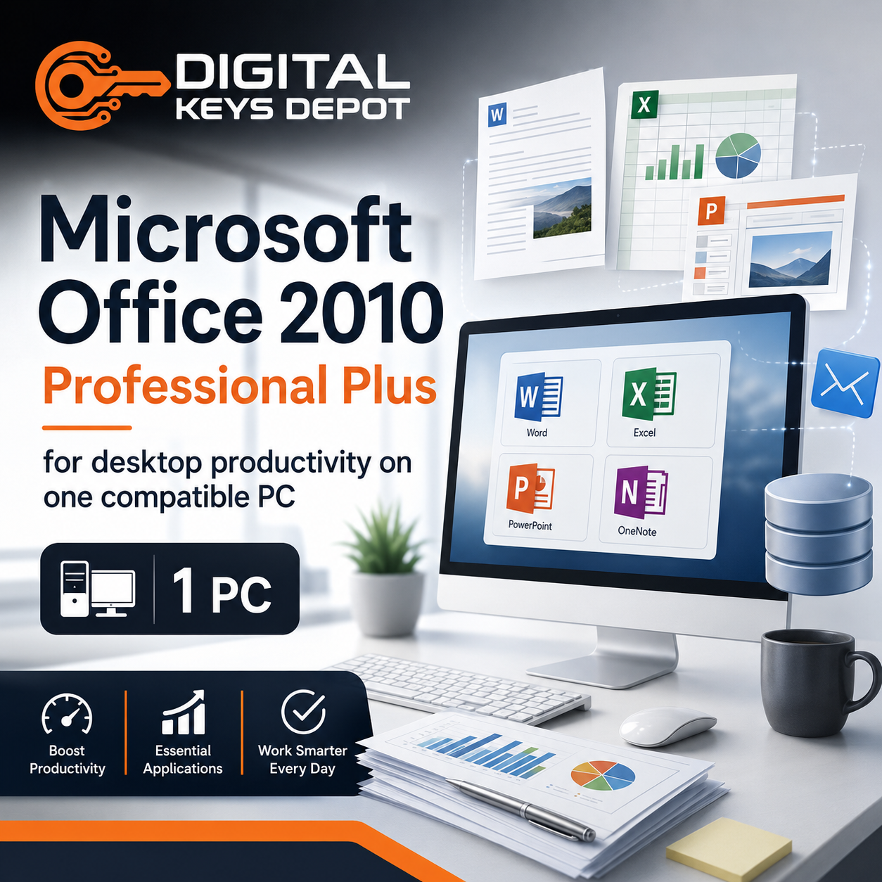 Microsoft Office 2010 Professional Plus for desktop productivity on one compatible PC