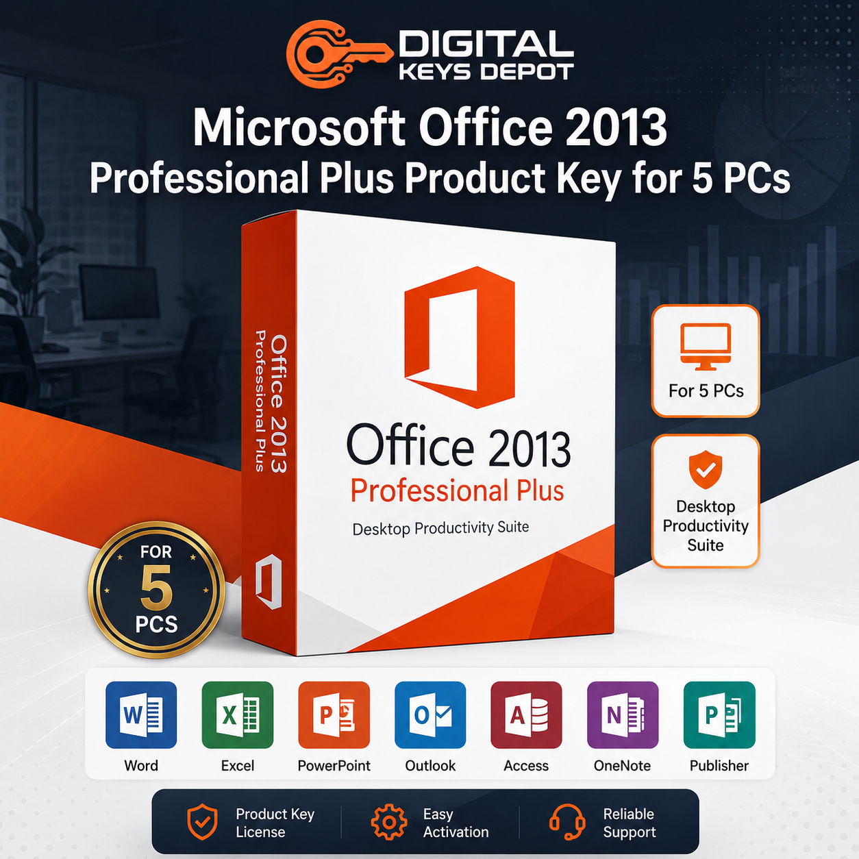Microsoft Office 2013 Professional Plus Product Key for 5 PCs