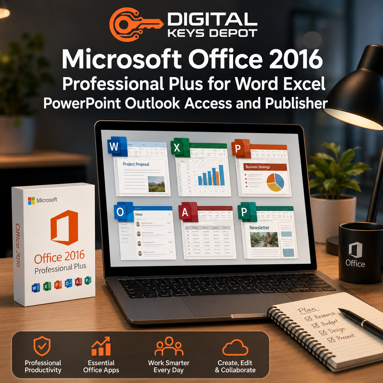 Microsoft Office 2016 Professional Plus for Word Excel PowerPoint Outlook Access and Publisher