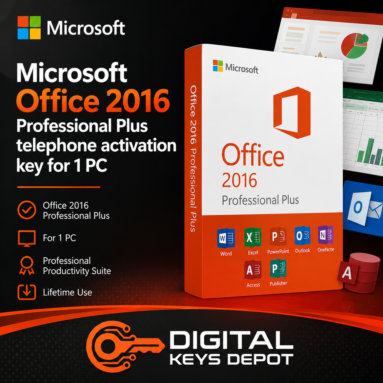 Microsoft Office 2016 Professional Plus telephone activation key for 1 PC