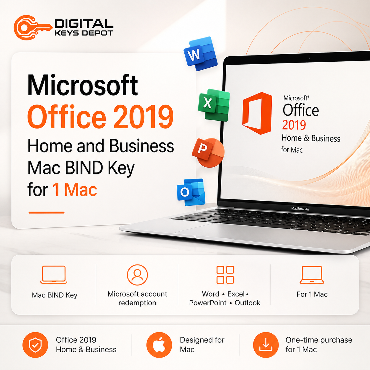 Microsoft Office 2019 Home and Business Mac BIND Key for 1 Mac