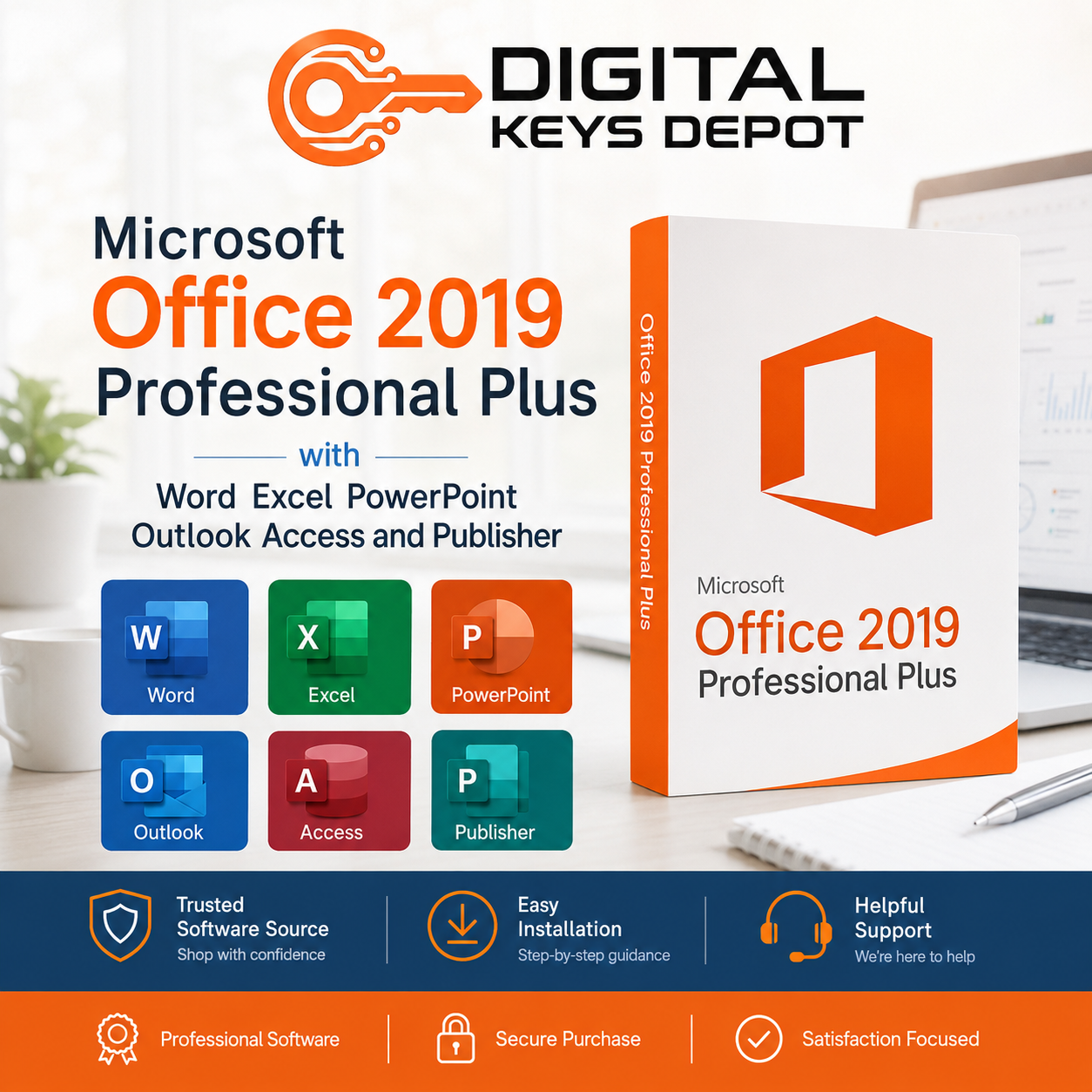 Microsoft Office 2019 Professional Plus with Word Excel PowerPoint Outlook Access and Publisher