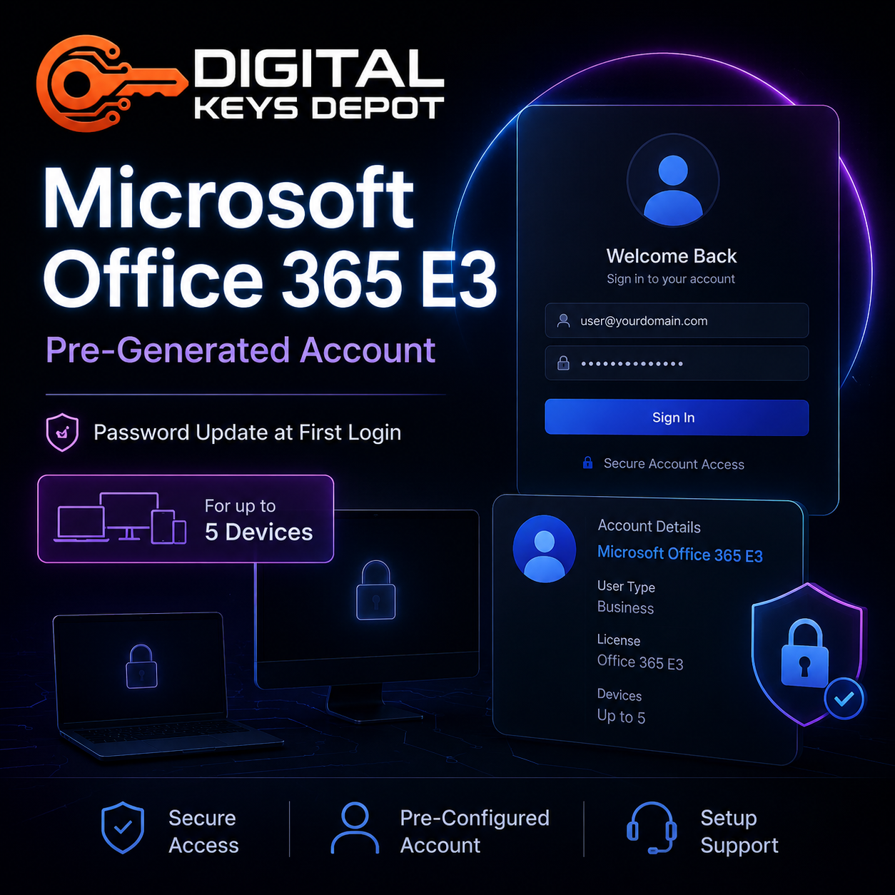 Microsoft Office 365 E3 pre-generated account with password update at first login Microsoft Office 365 E3 pre-generated account with password update at first login