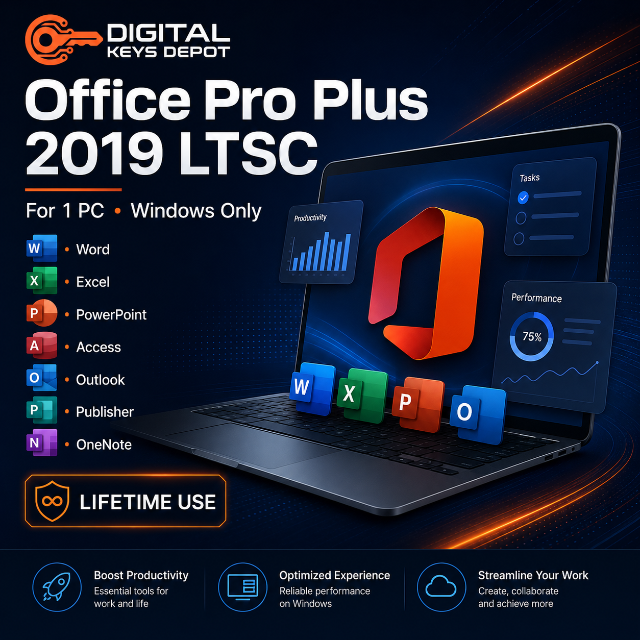 Microsoft Office Pro Plus 2019 LTSC Product Key telephone activation for 1 Windows PC
