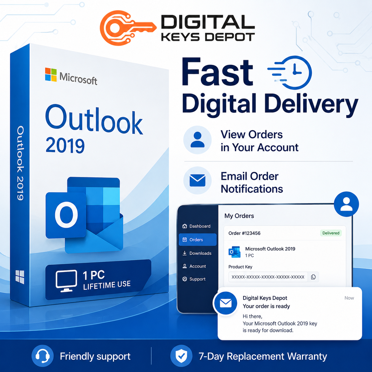 Microsoft Outlook 2019 for 1 PC digital delivery and 7-day replacement warranty