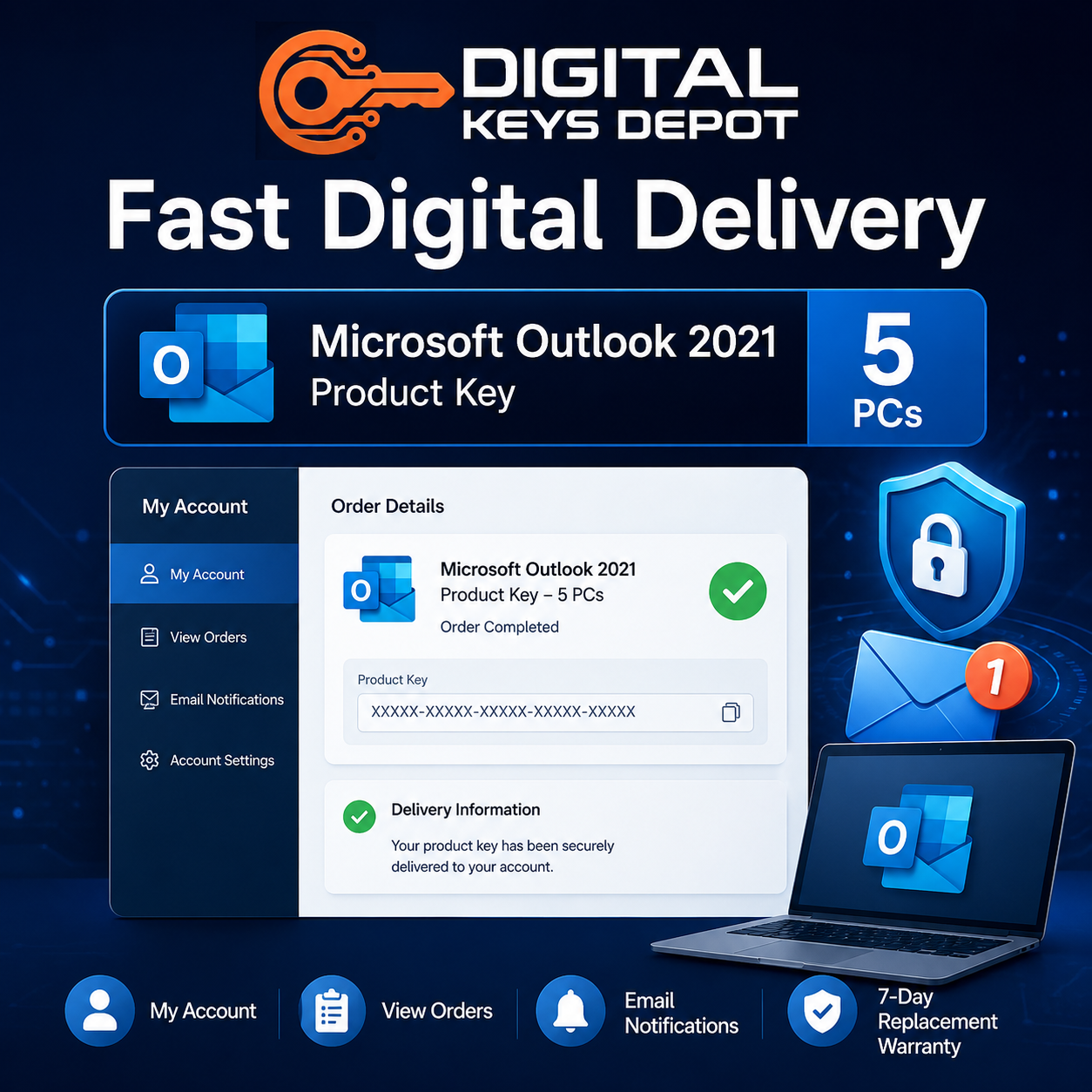 Microsoft Outlook 2021 digital delivery and 7-day replacement warranty