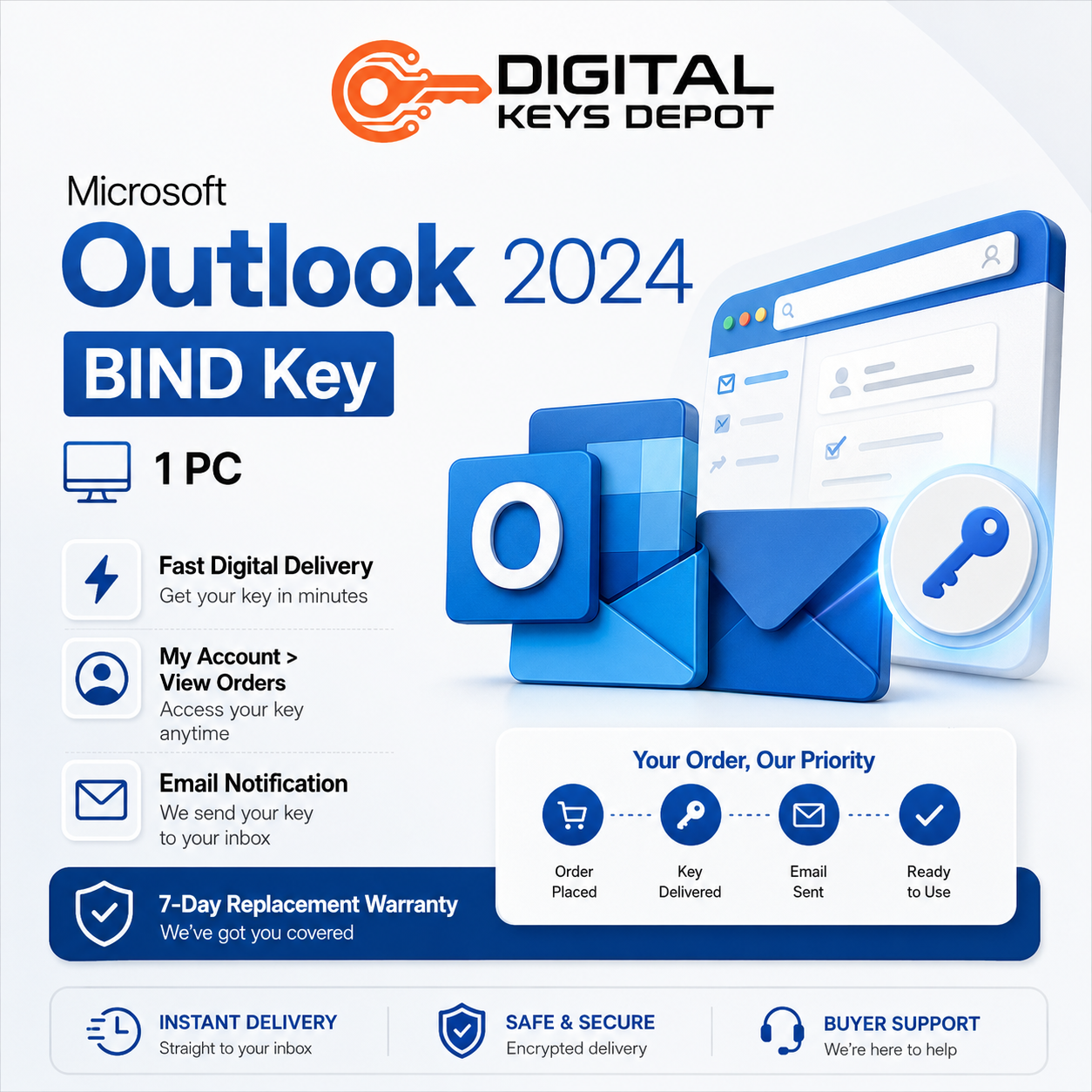 Microsoft Outlook 2024 BIND Key digital delivery and 7-day replacement warranty