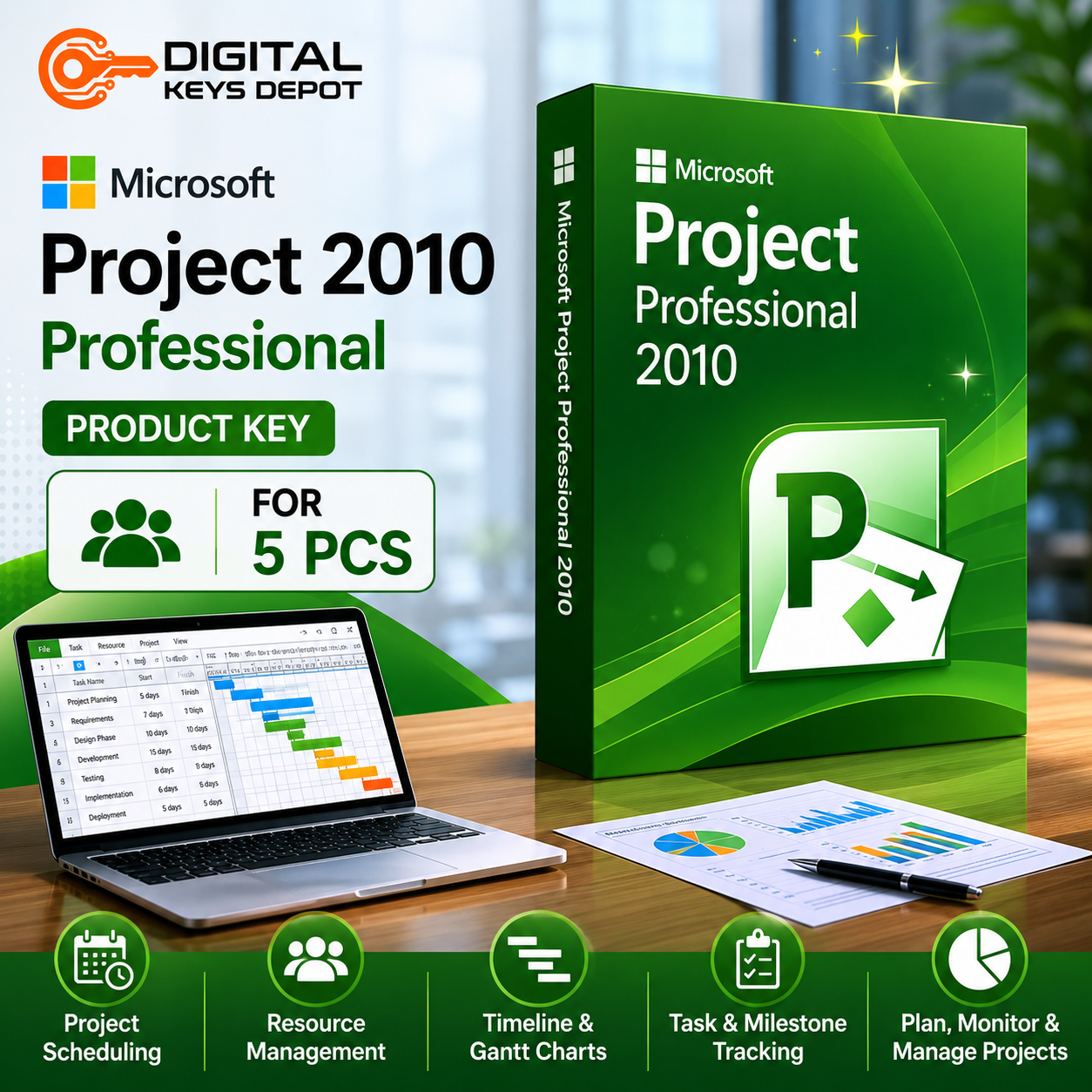 Microsoft Project 2010 Professional product key for 5 PCs Microsoft Project 2010 Professional product key for 5 PCs
