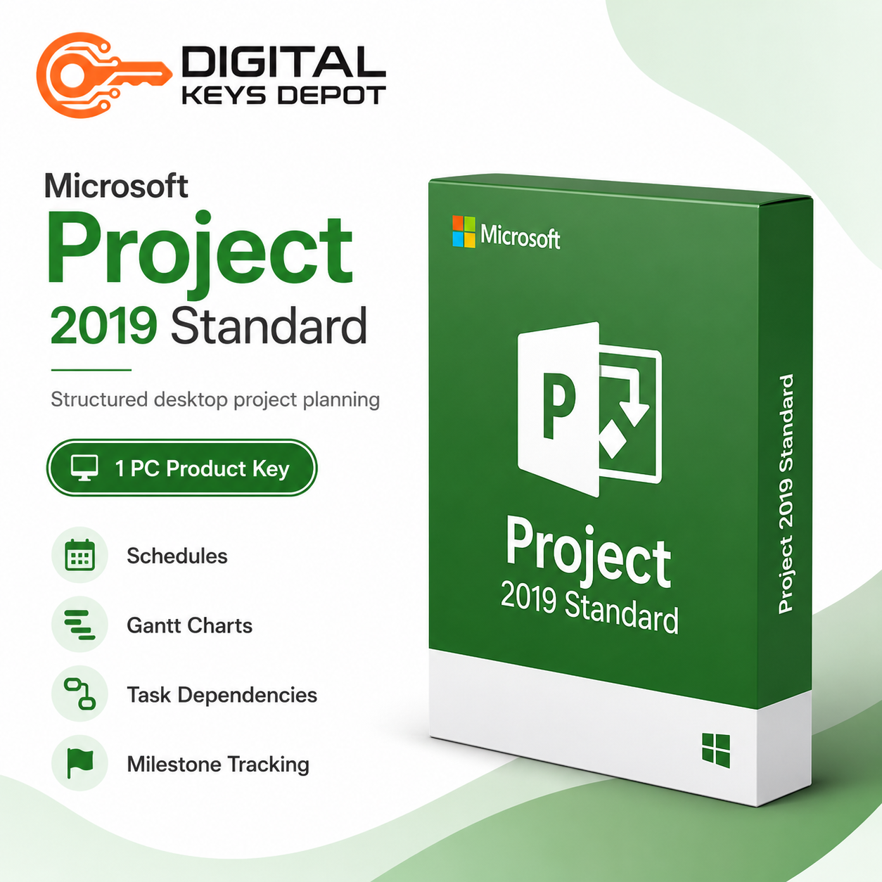 Microsoft Project 2019 Standard for task planning timelines and milestones (1 PC)