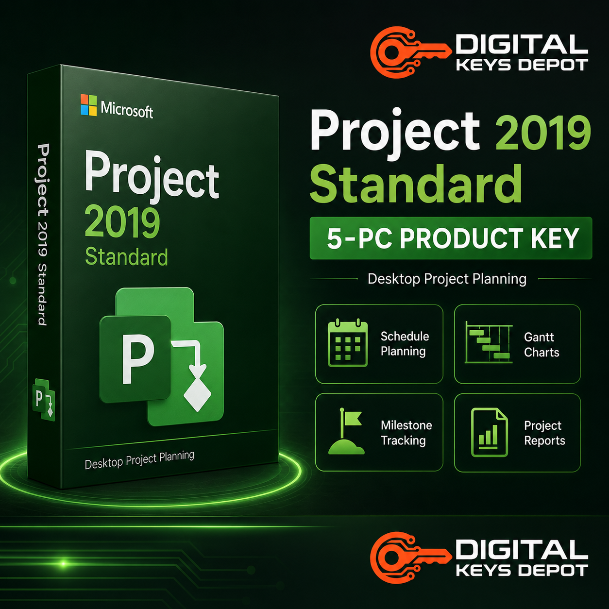 Microsoft Project 2019 Standard for task planning timelines and milestones (5 PCs)