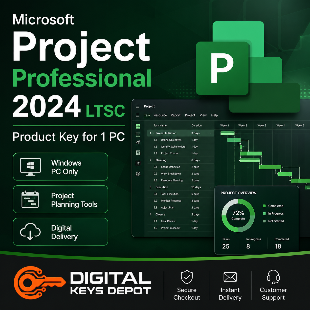 Microsoft Project Professional 2024 LTSC Product Key telephone activation for 1 Windows PC