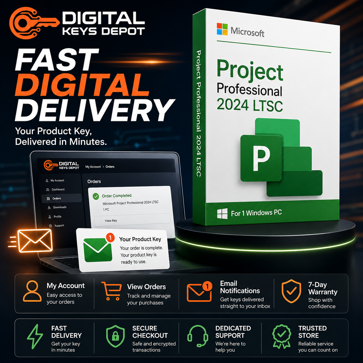 Microsoft Project Professional 2024 LTSC digital delivery and 7-day replacement warranty