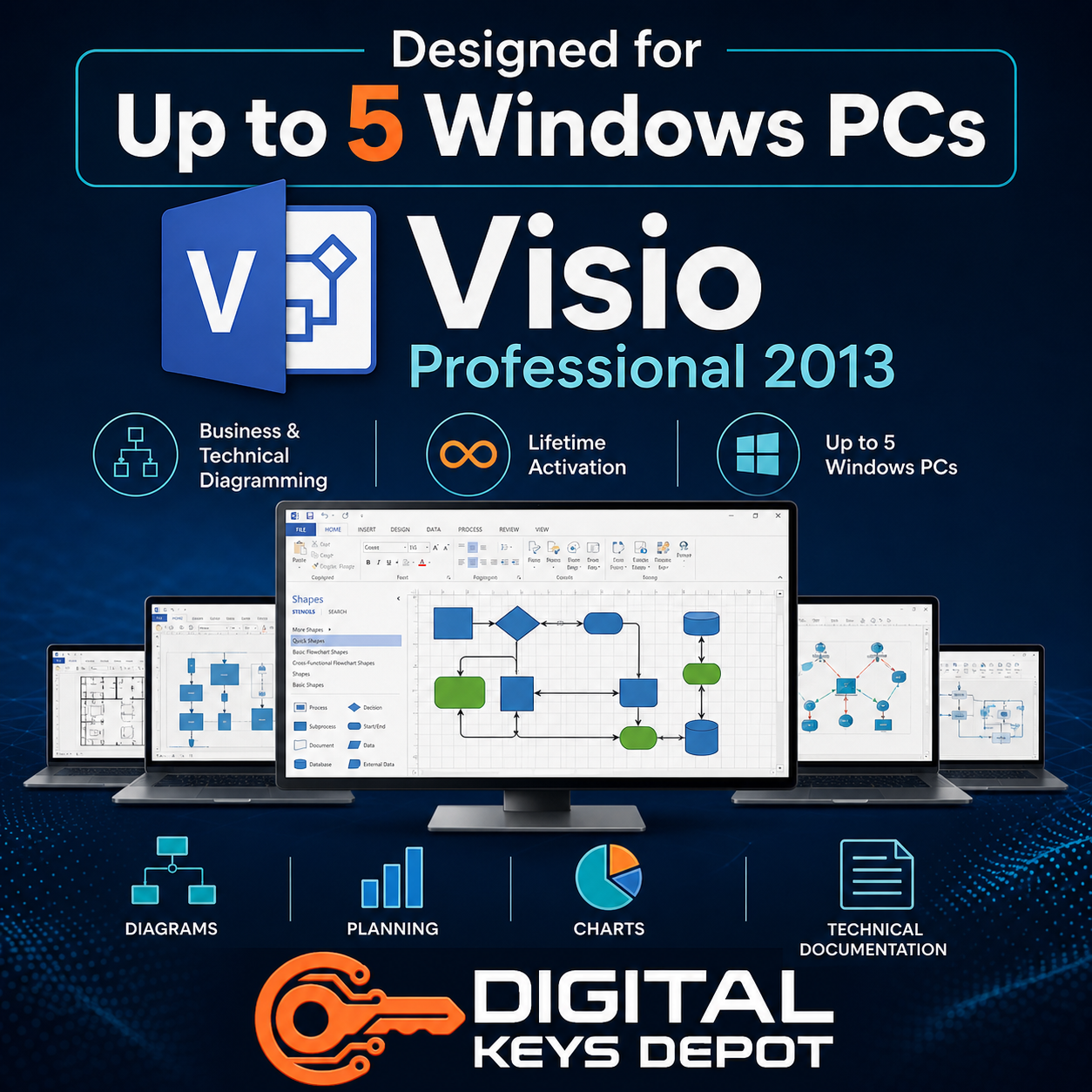 Microsoft Visio Professional 2013 visual documentation software for up to 5 Windows PCs