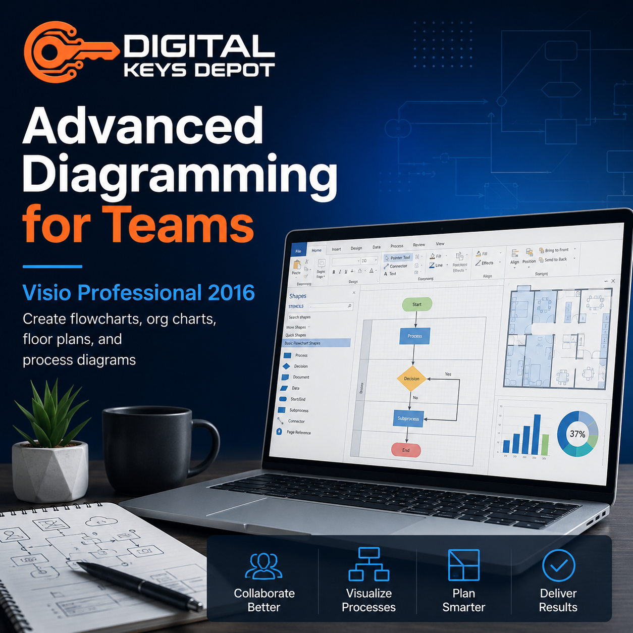 Microsoft Visio Professional 2016 advanced diagramming software for teams and business workflows