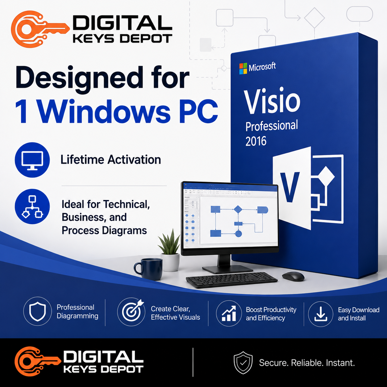Microsoft Visio Professional 2016 visual documentation software for 1 Windows PC