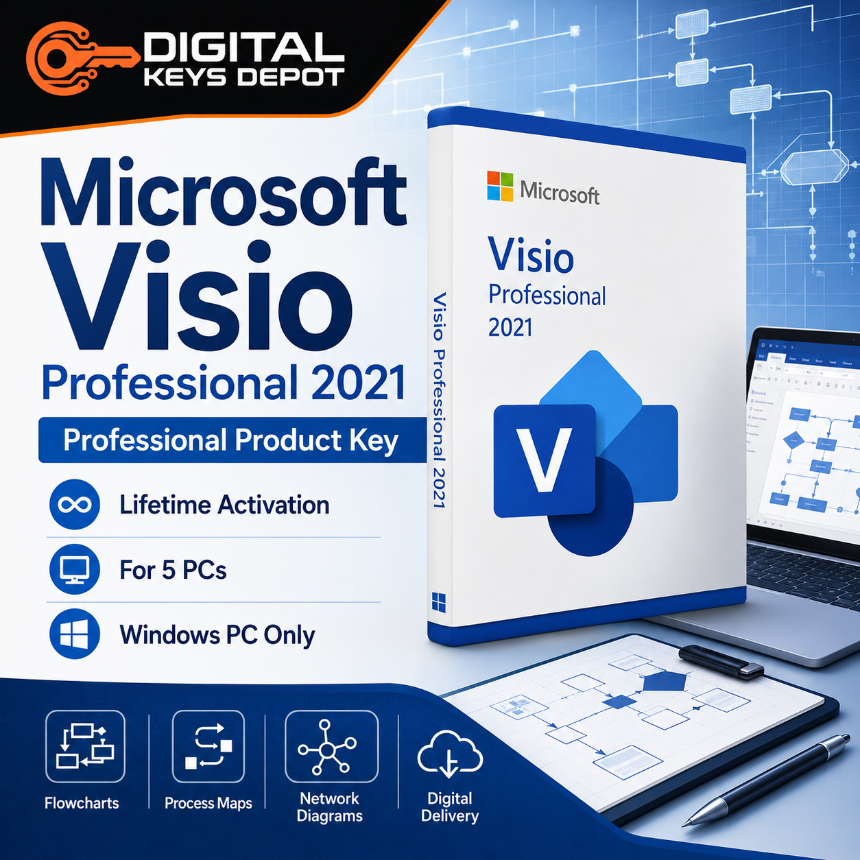 Microsoft Visio Professional 2021 Product Key for 5 Windows PCs