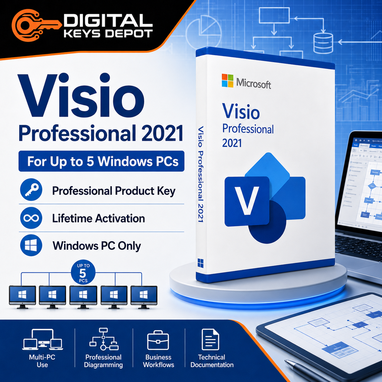 Microsoft Visio Professional 2021 visual documentation software for up to 5 Windows PCs