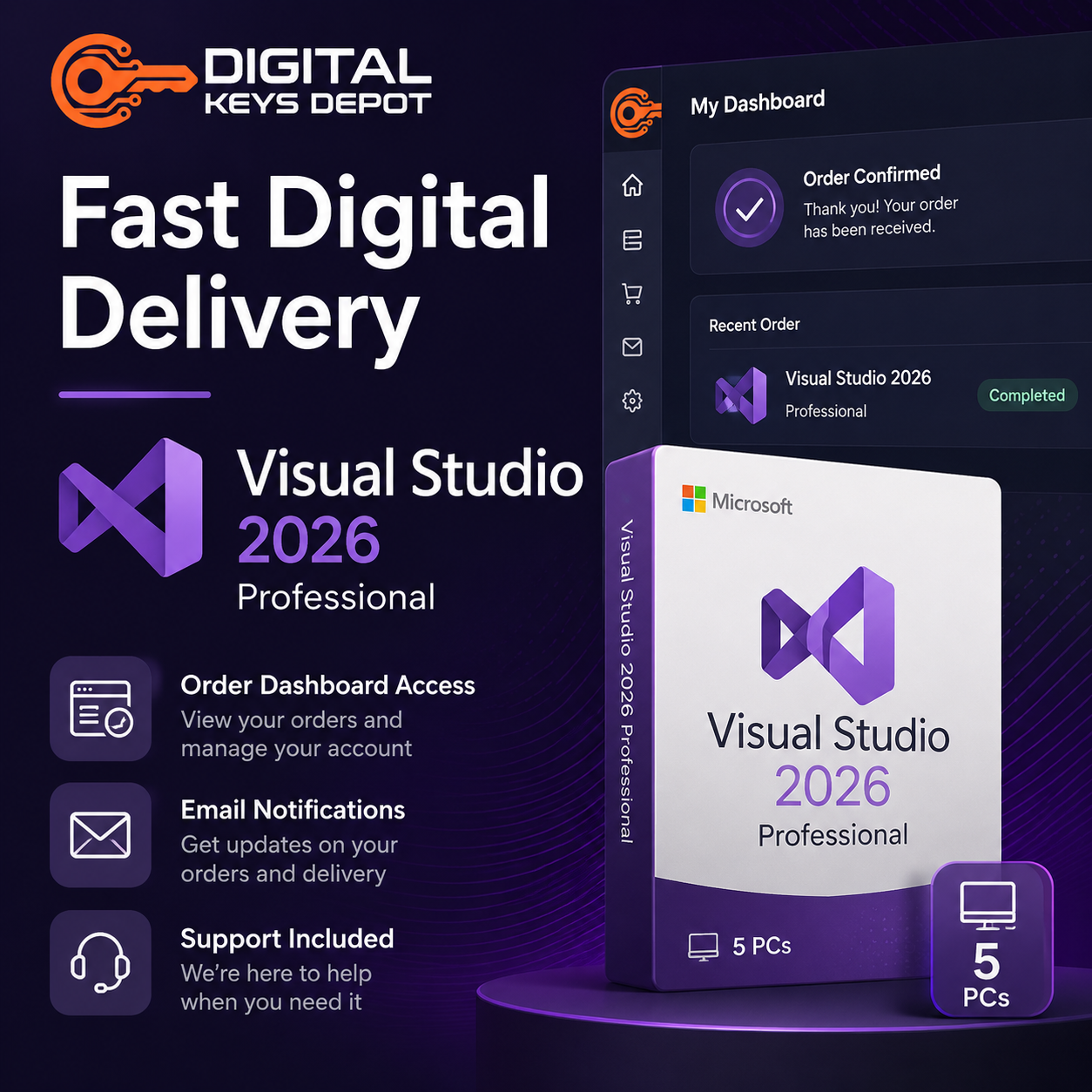 Microsoft Visual Studio 2026 Professional for 5 PCs digital delivery and 7-day replacement warranty
