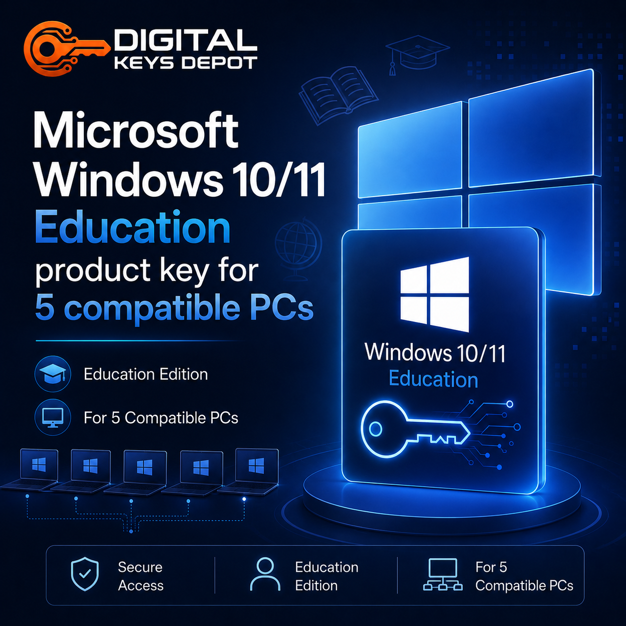 Microsoft Windows 10 11 Education product key for 5 compatible PCs