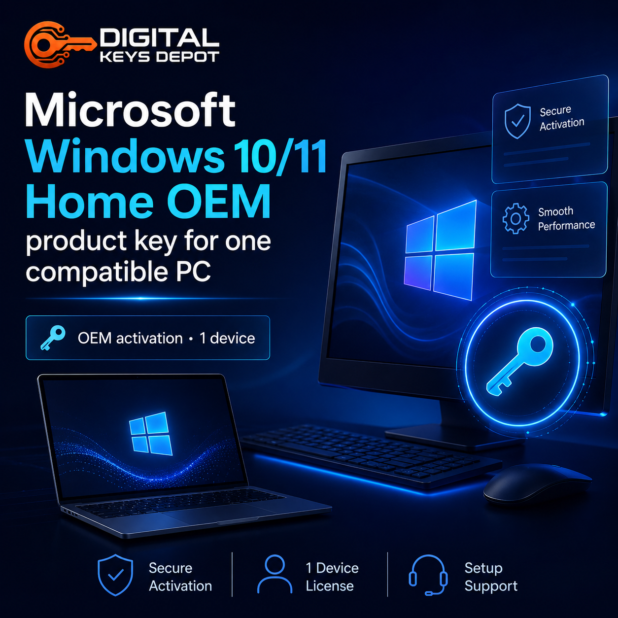 Microsoft Windows 10/11 Home OEM product key for one compatible PC