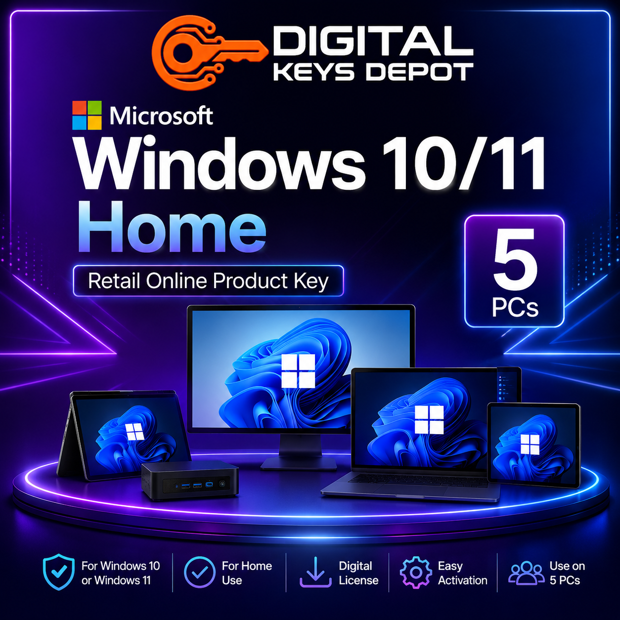 Microsoft Windows 10/11 Home Retail Online product key for Windows 10 or Windows 11