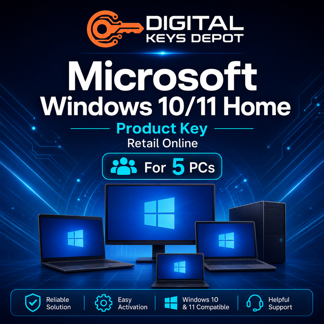 Microsoft Windows 10/11 Home product key retail online for 5 PCs