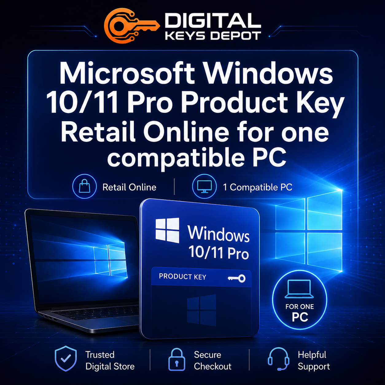Microsoft Windows 10/11 Pro Retail Online Product Key for one compatible PC