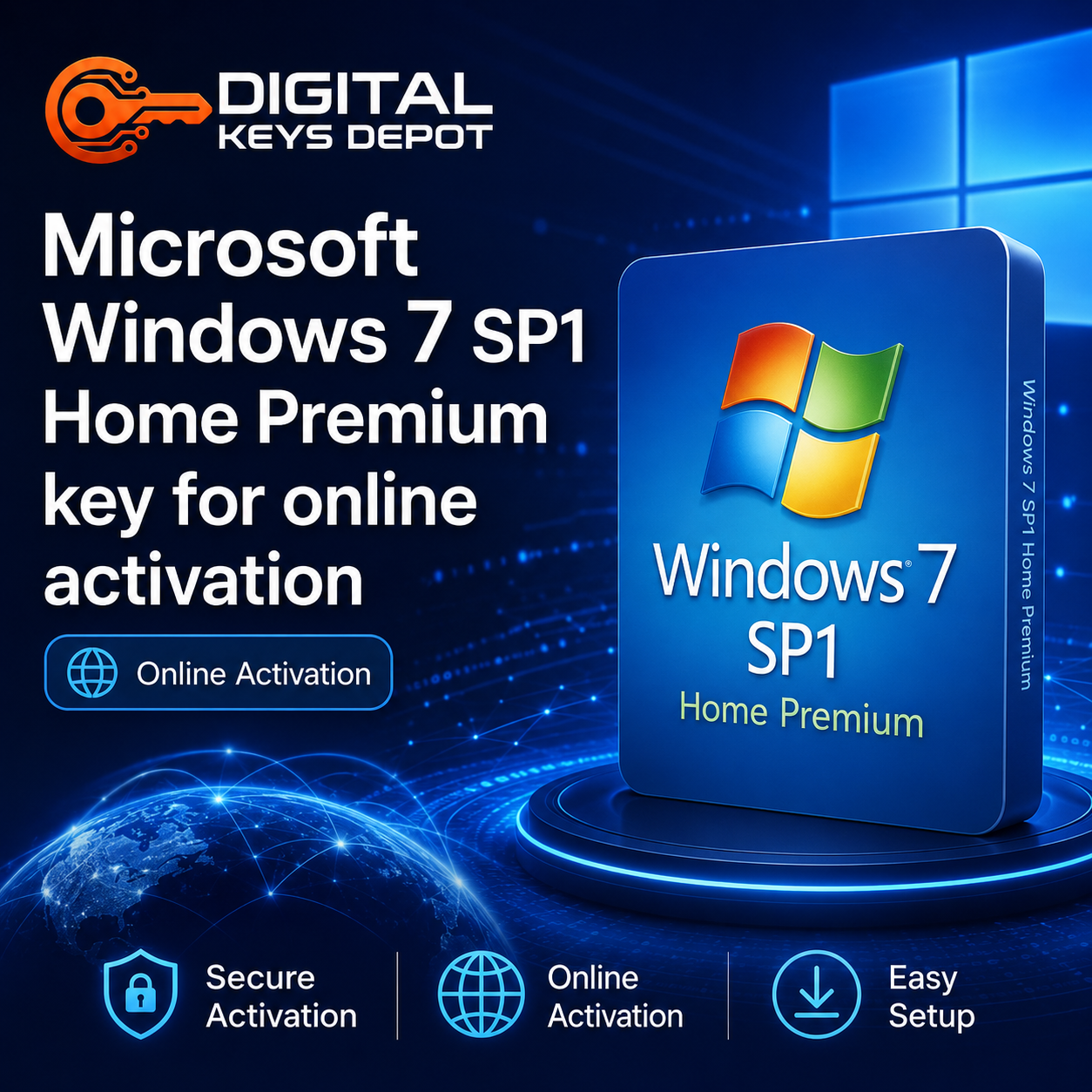 Microsoft Windows 7 SP1 Home Premium key for online activation