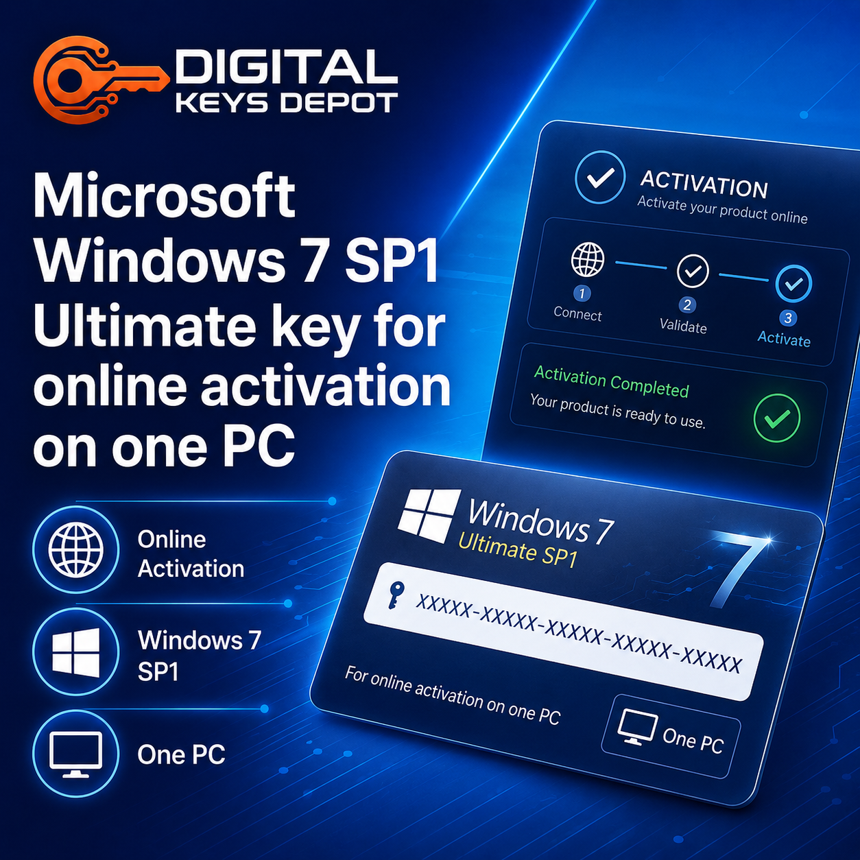 Microsoft Windows 7 SP1 Ultimate key for online activation on one PC