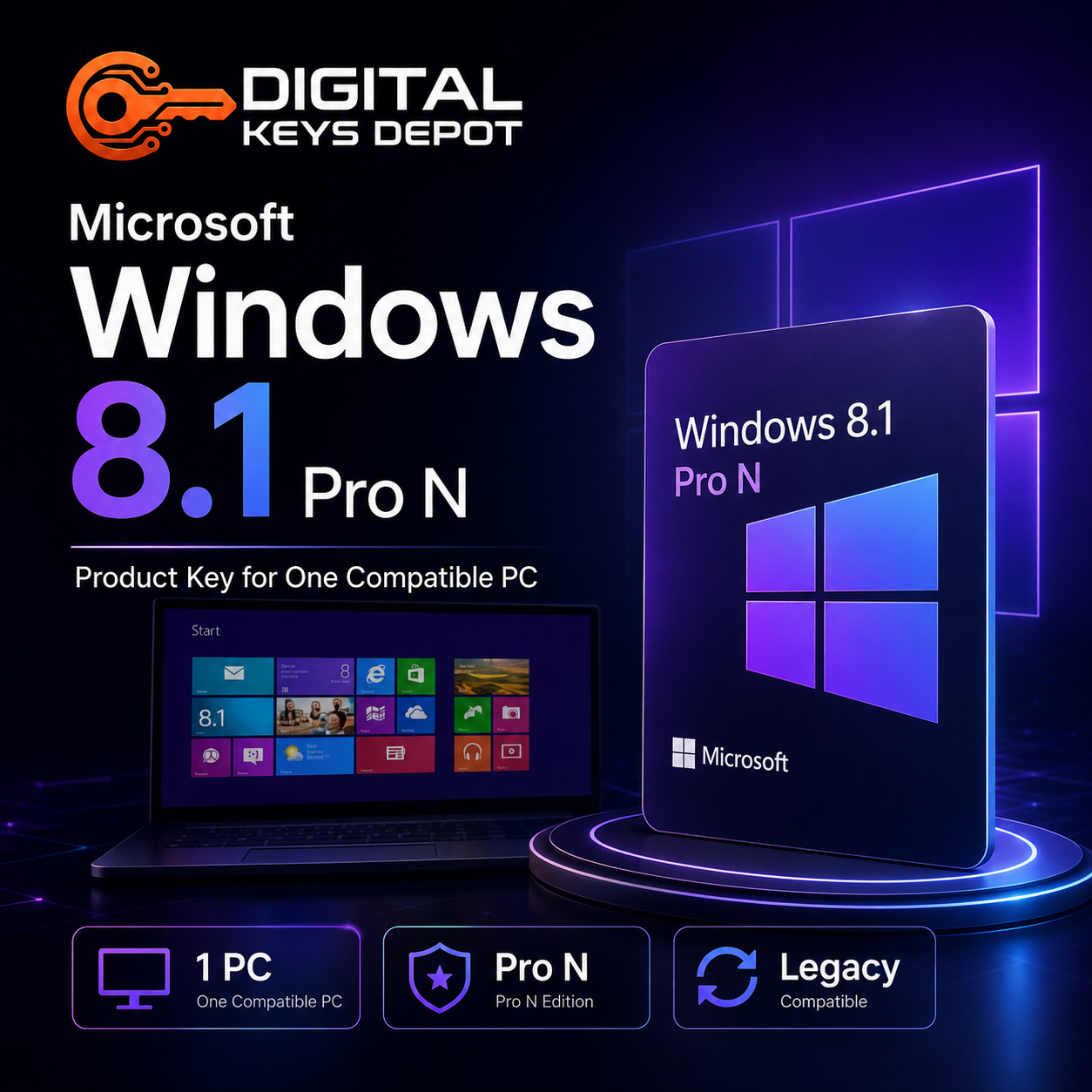 Microsoft Windows 8.1 Pro N product key for one compatible PC