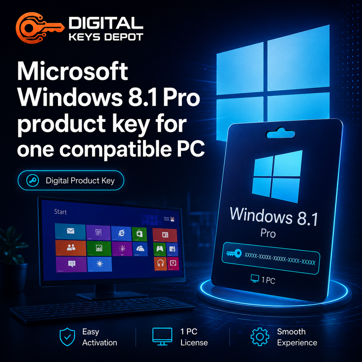 Microsoft Windows 8.1 Pro product key for one compatible PC