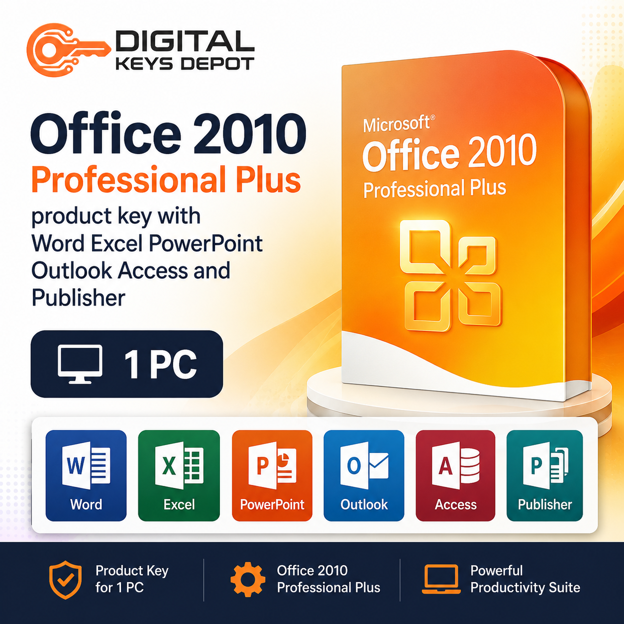 Office 2010 Professional Plus product key with Word Excel PowerPoint Outlook Access and Publisher (1 PC)