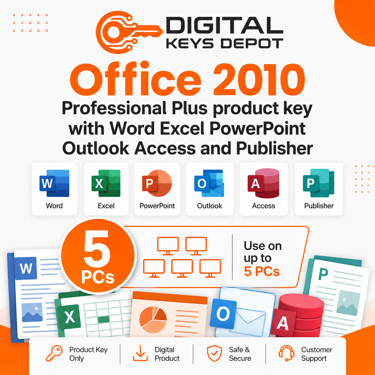 Office 2010 Professional Plus product key with Word Excel PowerPoint Outlook Access and Publisher