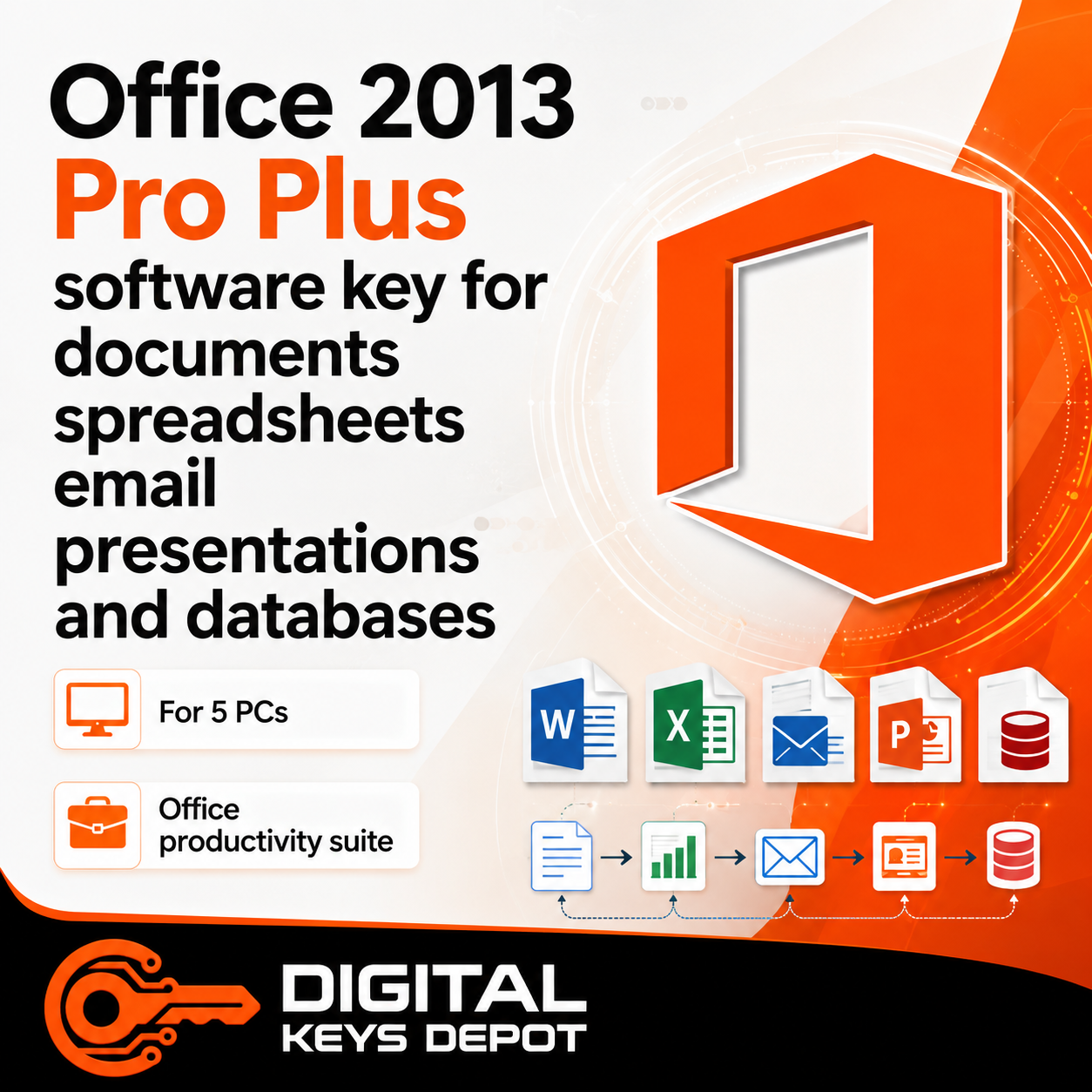 Office 2013 Pro Plus software key for documents spreadsheets email presentations and databases (5 PC)