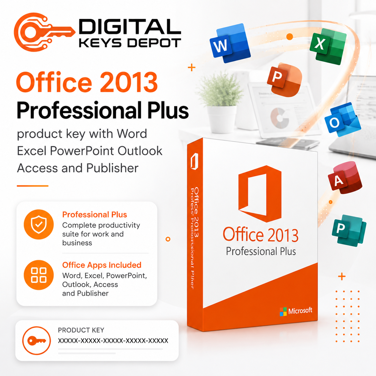 Office 2013 Professional Plus product key with Word Excel PowerPoint Outlook Access and Publisher (1 PC)