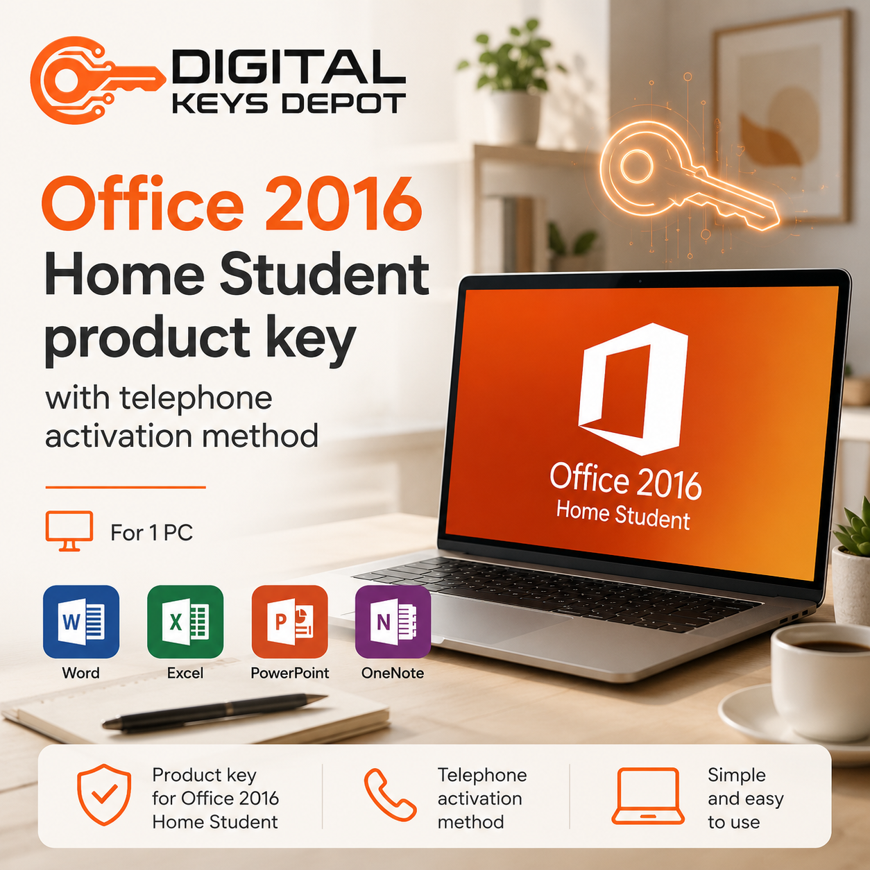 Office 2016 Home Student product key with telephone activation method