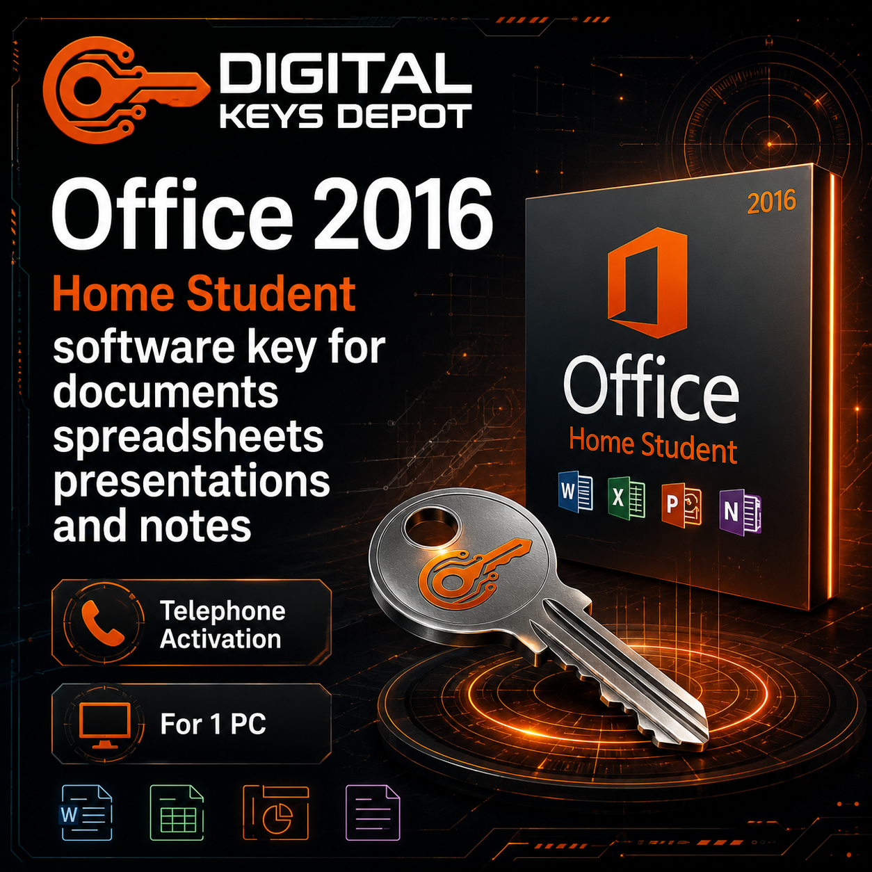 Office 2016 Home Student software key for documents spreadsheets presentations and notes