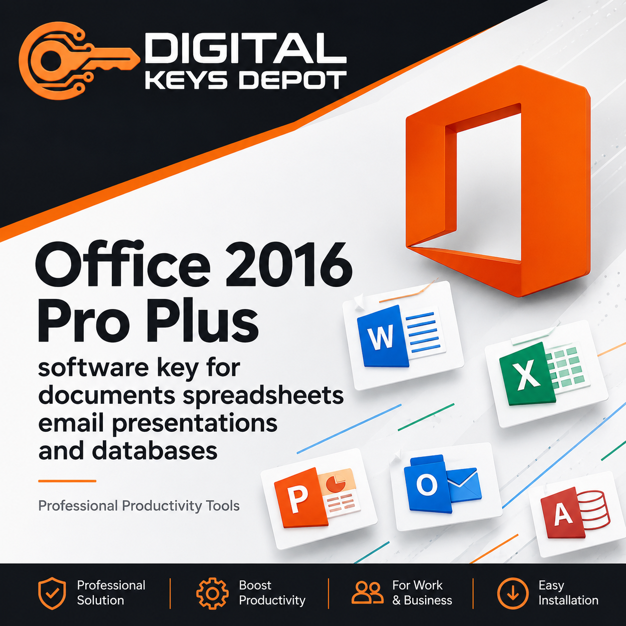 Office 2016 Pro Plus software key for documents spreadsheets email presentations and databases (5 PCs)