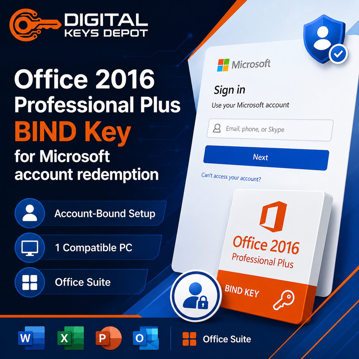 Office 2016 Professional Plus BIND Key for Microsoft account redemption