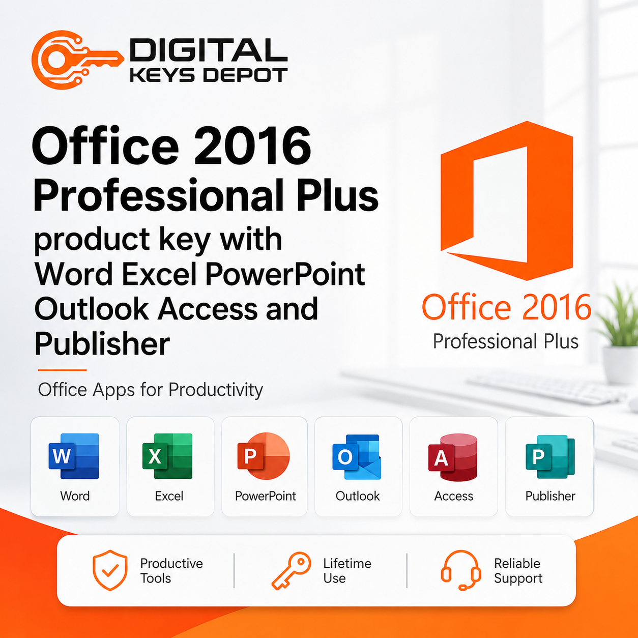 Office 2016 Professional Plus product key with Word Excel PowerPoint Outlook Access and Publisher (5 PCs)