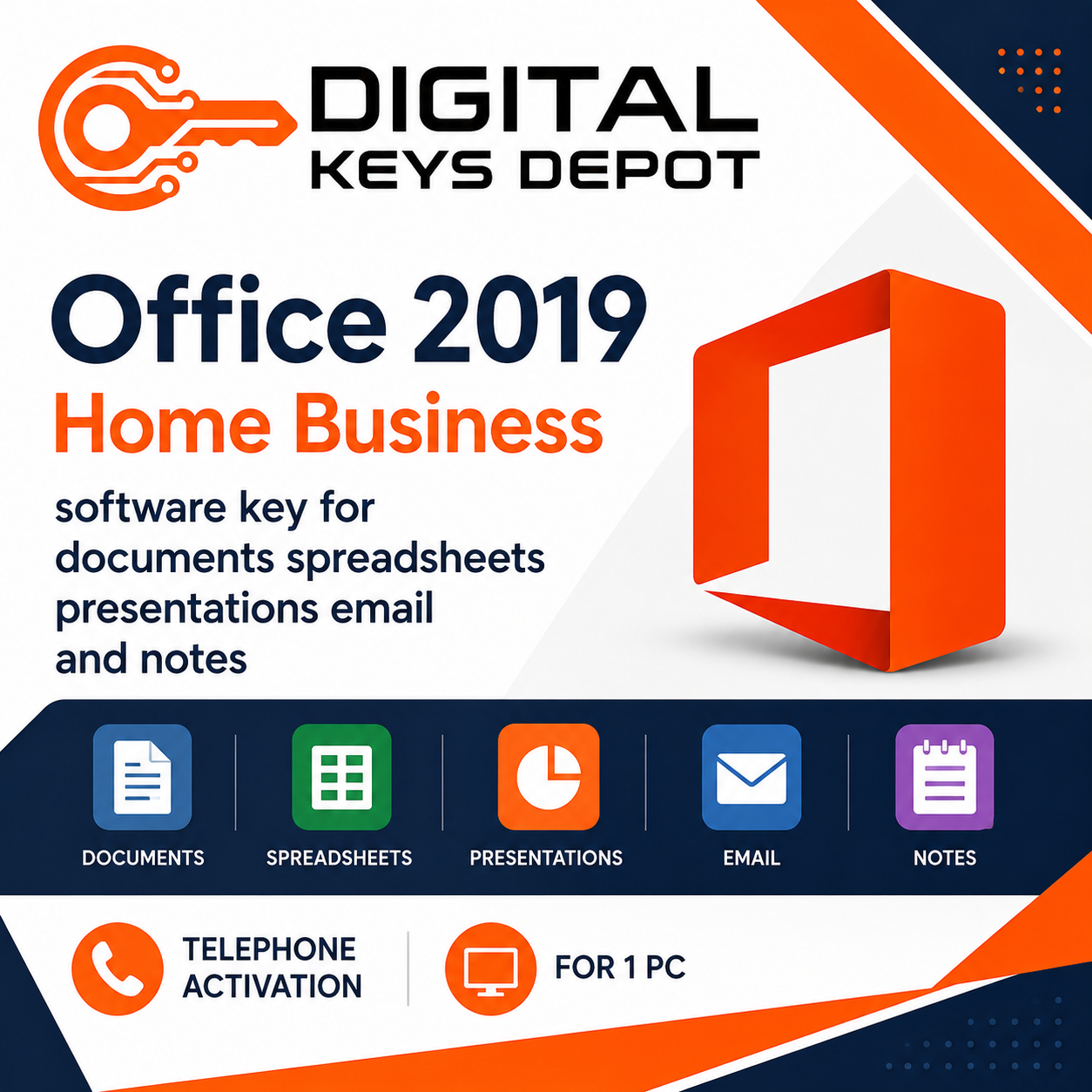 Office 2019 Home Business software key for documents spreadsheets presentations email and notes