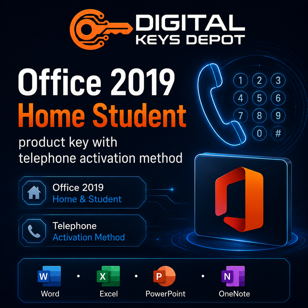 Office 2019 Home Student product key with telephone activation method